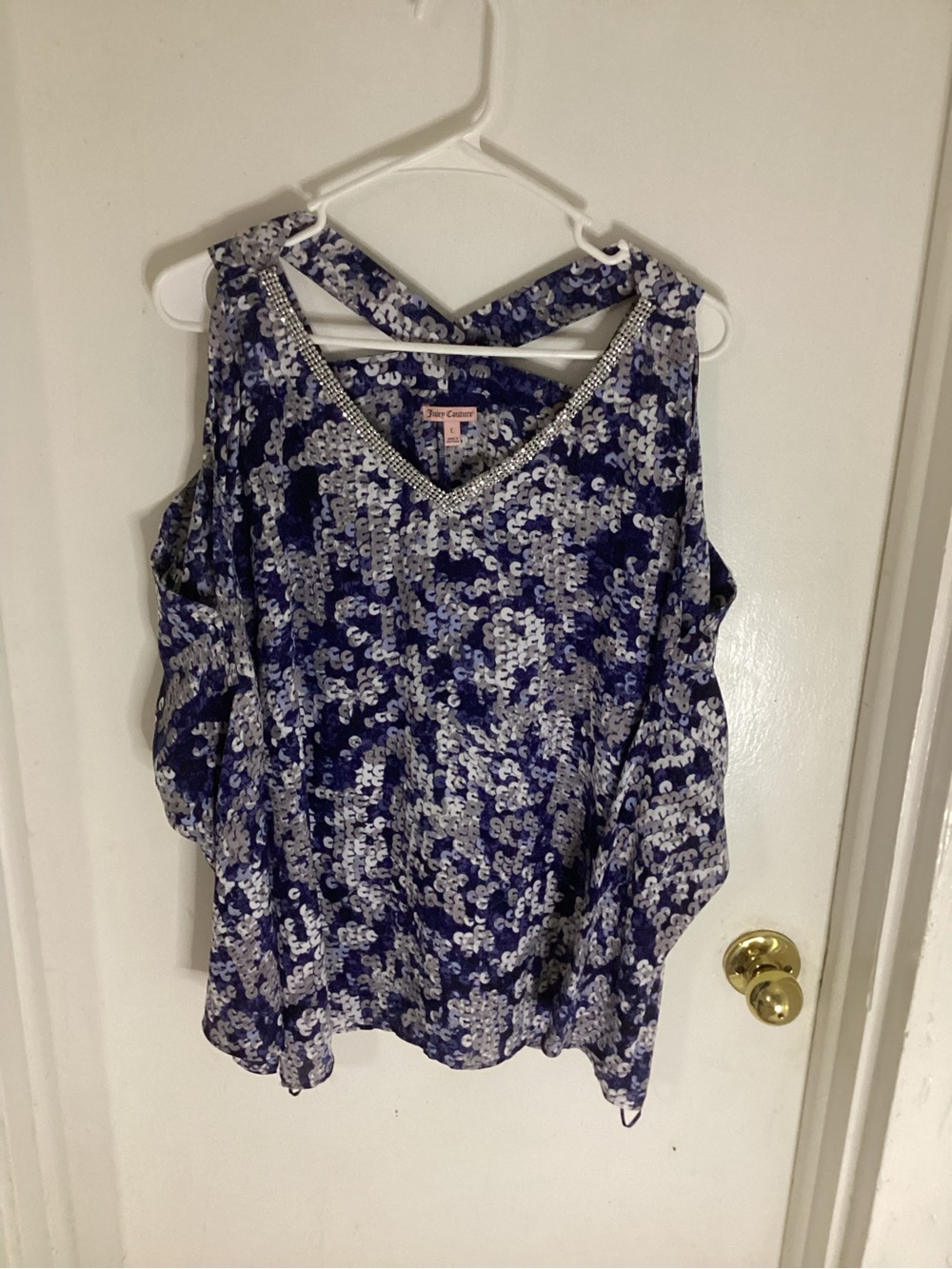 Juicy Couture Womens Geometric Cold Shoulder Top Size Large